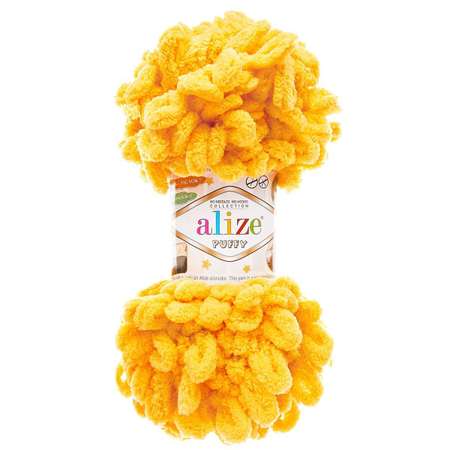 Пряжа для вязания Alize puffy 100 г 9 м микрополиэстер фантазийная плюшевая 216 желтый 5 мотков