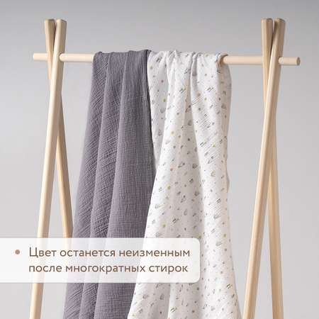 Комплект пеленок муслиновых 100х130 Perina Грибы/Серый
