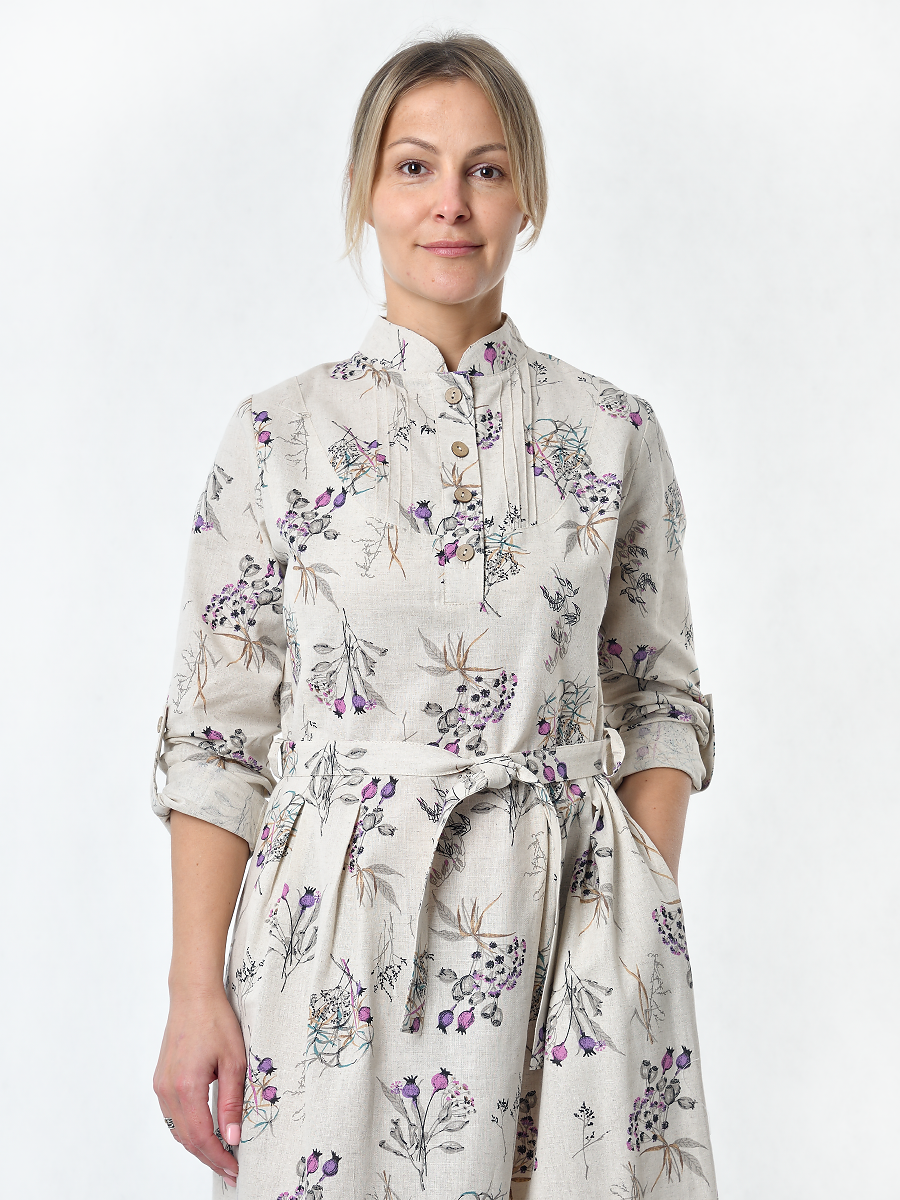 Платье Льняная Горница пл025-02/бежевый-сиреневый-серый - фото 10
