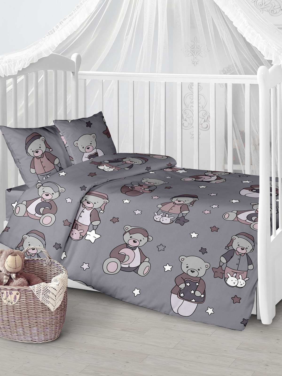 Комплект постельного белья Lemony kids Mishele Серо-фиолетовый 3 предмета - фото 1