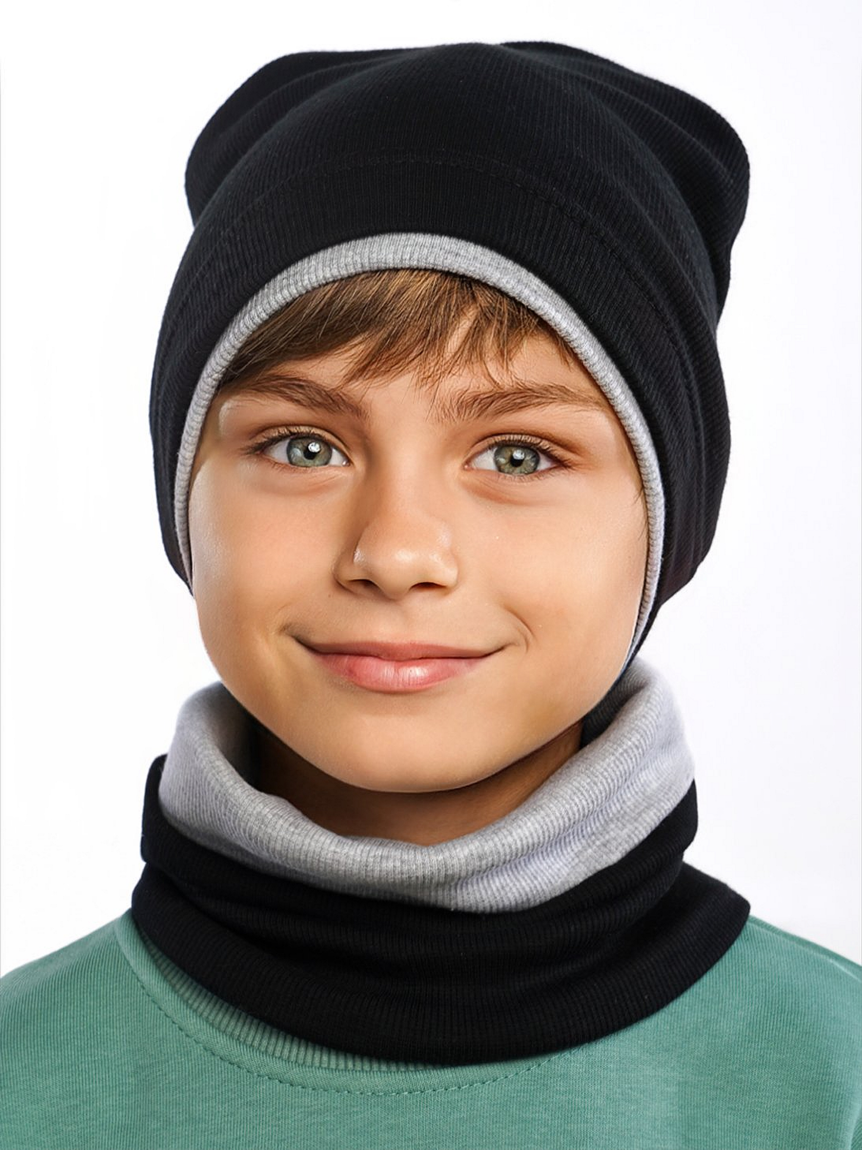 Шапка и снуд ПриКиндер U-A211 Цвет: Черный/серый меланж - фото 8