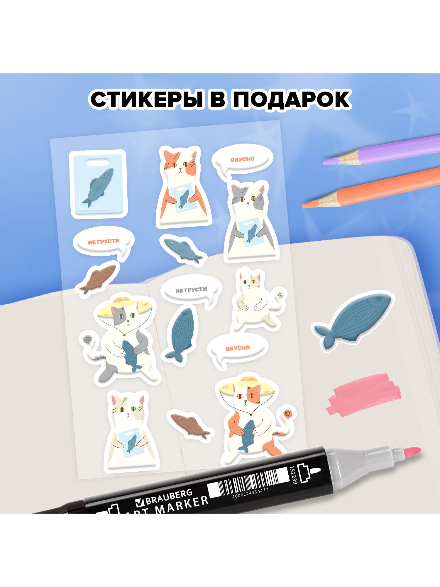 Скетчбук Funster котик с рыбкой А5 80 лист. - фото 3