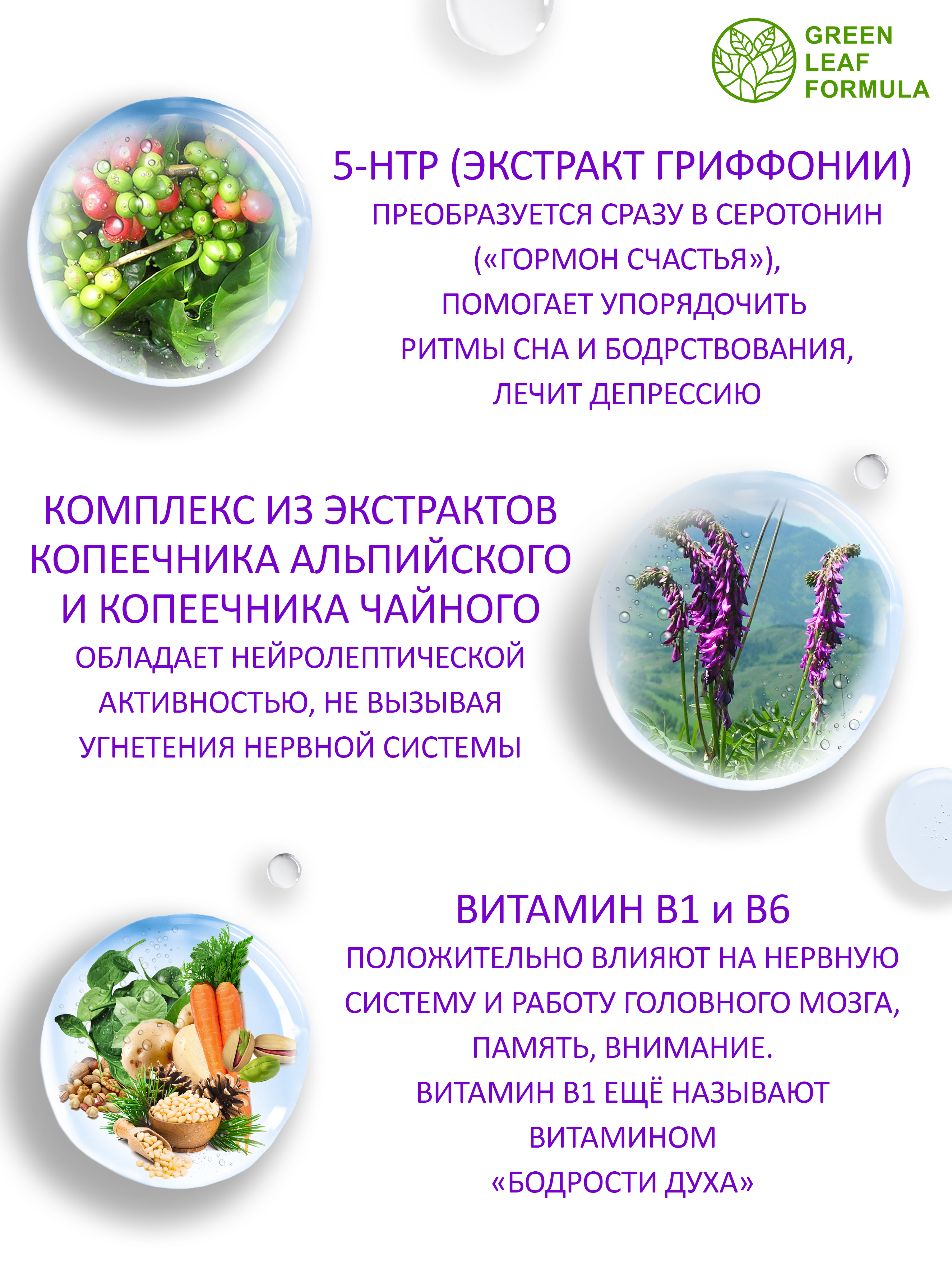 5-HTP таблетки от стресса Green Leaf Formula от тревоги депрессии успокоительное для взрослых витамины группы В - фото 5