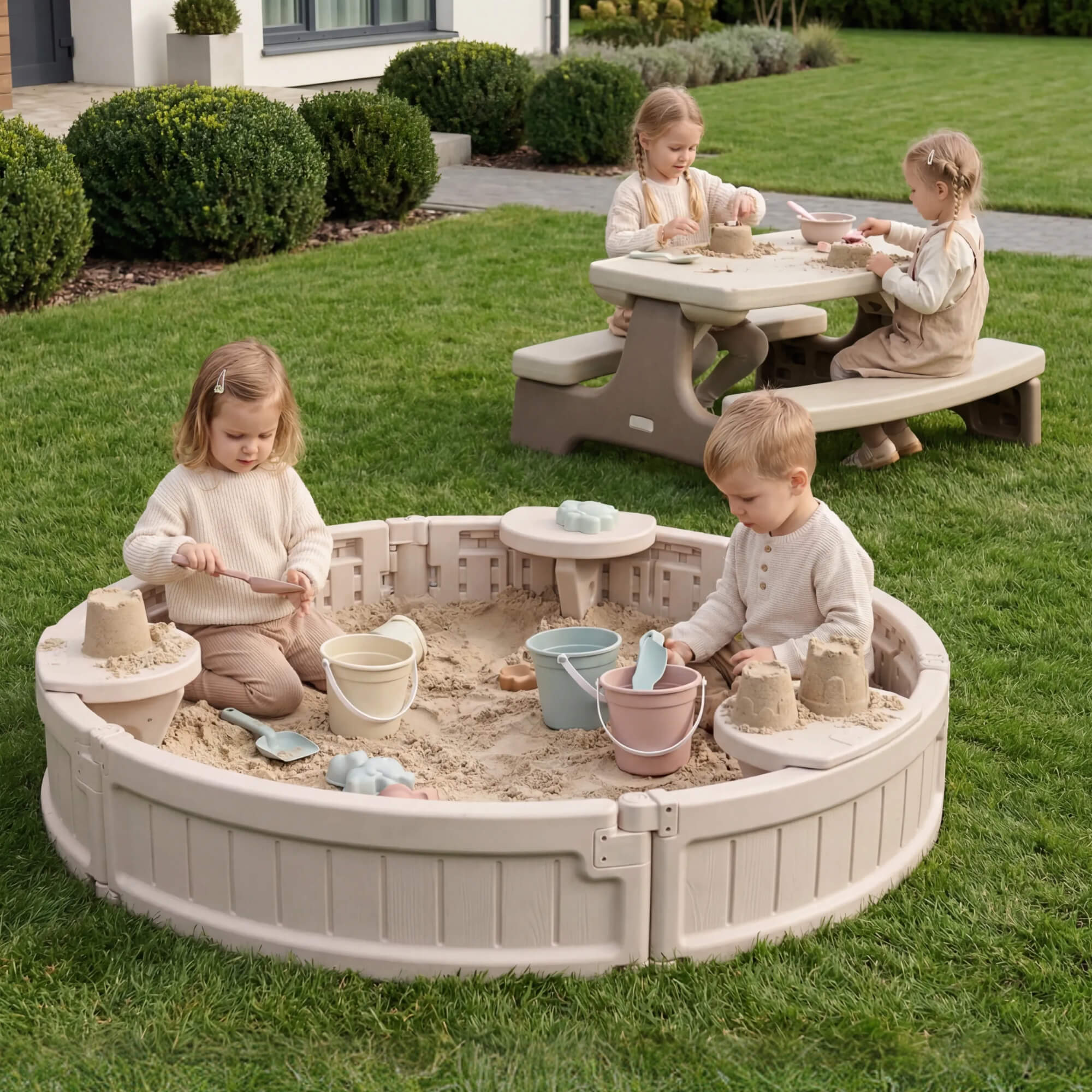 Песочница детская круглая UNIX Kids 120 см пластиковая 3 сиденья + тент - фото 13