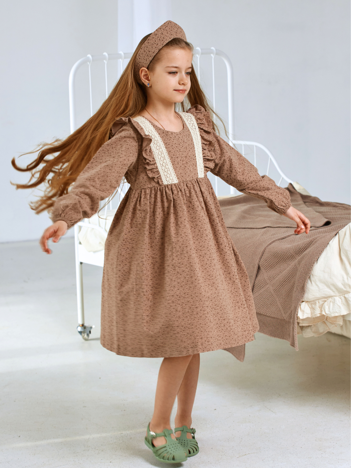 Платье MOUN платье_фланель/кружево_листик/коричневый - фото 3