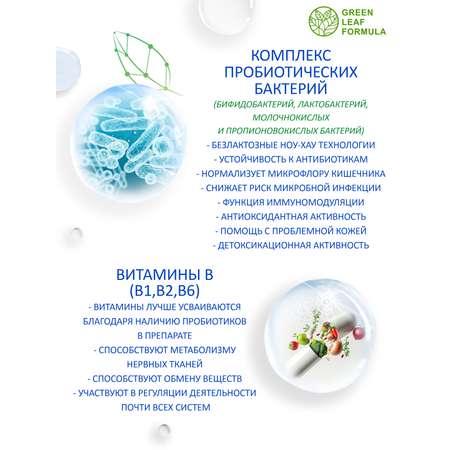 Метабиотик и витамины В Green Leaf Formula комплекс пробиотиков для кишечника