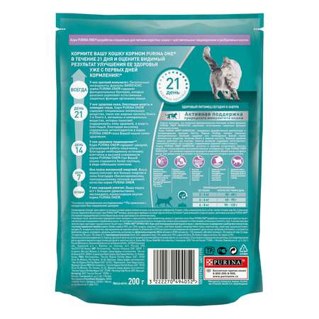 Корм для кошек Purina One при чувствительном пищеварении индейка-рис 200г
