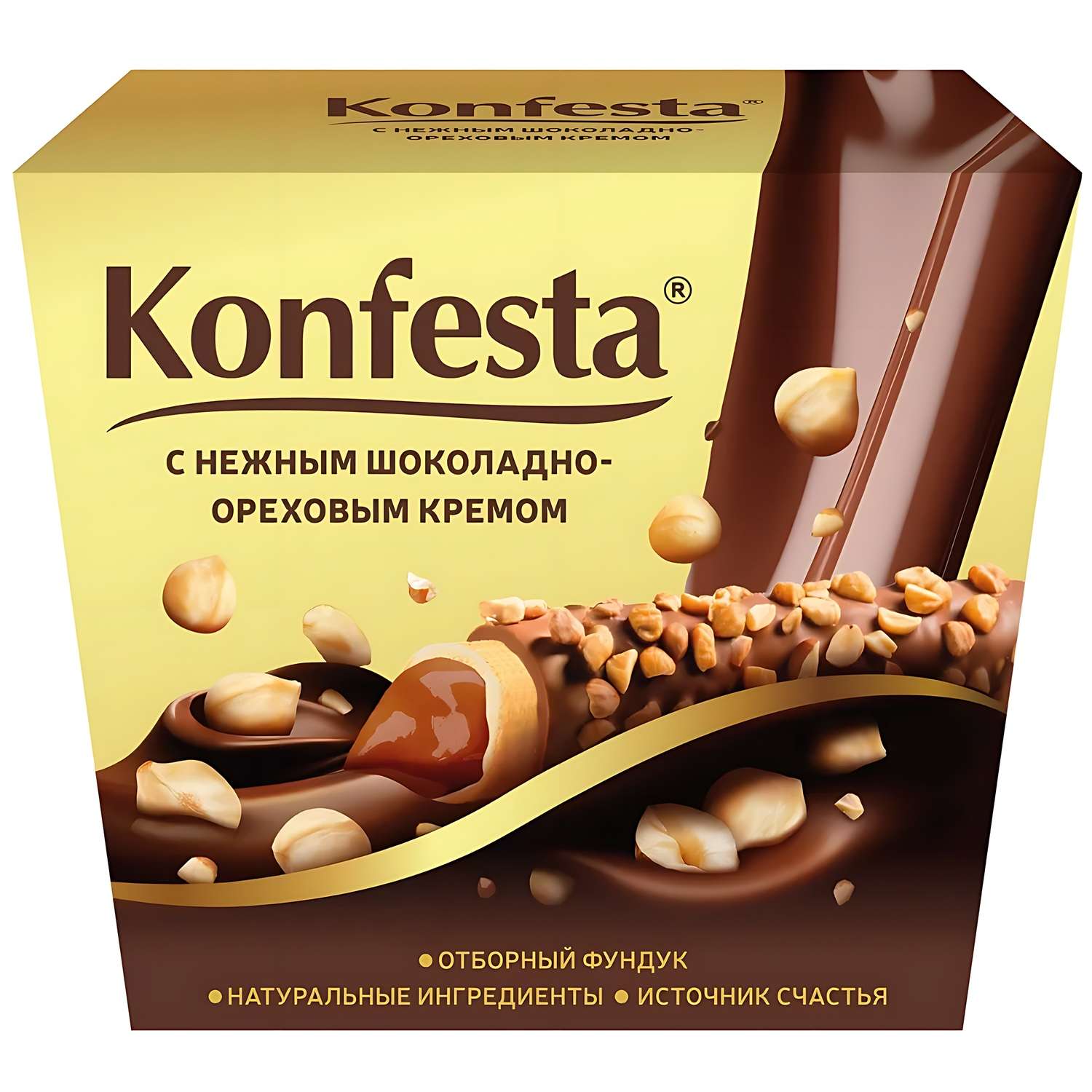 Конфеты Konfesta с шоколадно-ореховой начинкой в обсыпке фундуком 150г - фото 1