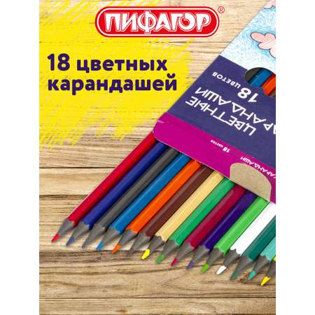 Карандаши цветные Пифагор 18 шт.