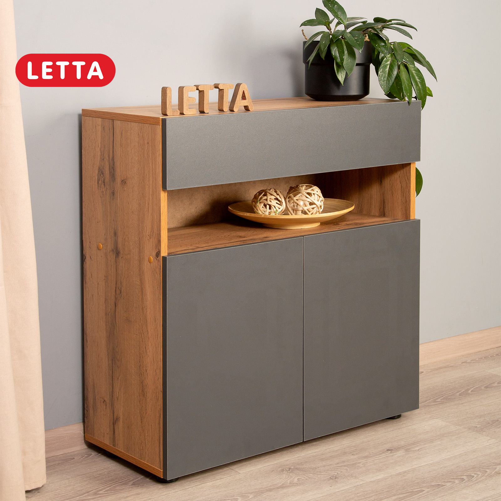 Комод LETTA Шкаф Blues Цвет дуб вотан Антрацит 750х795х320 - фото 1