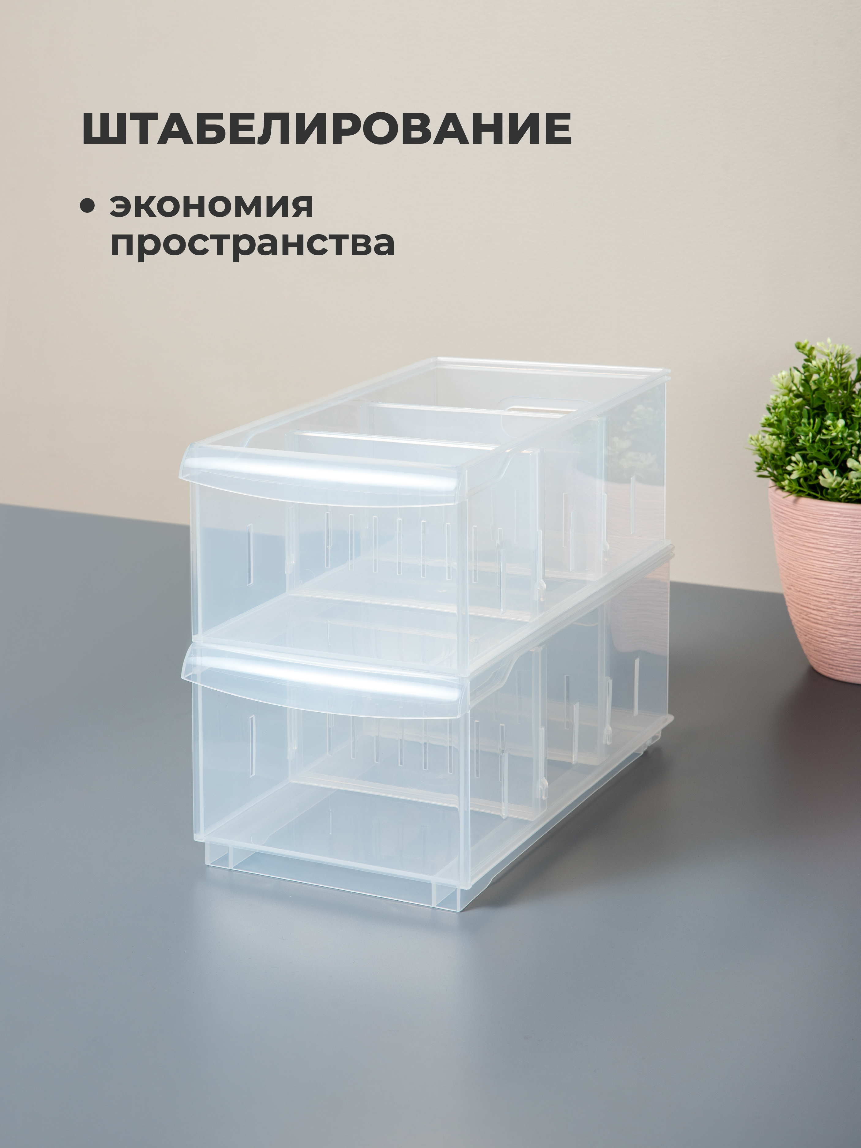 Набор органайзеров ROLLY Econova 5л, 16,8*30,5*12,9см, 2шт., бесцветный - фото 6