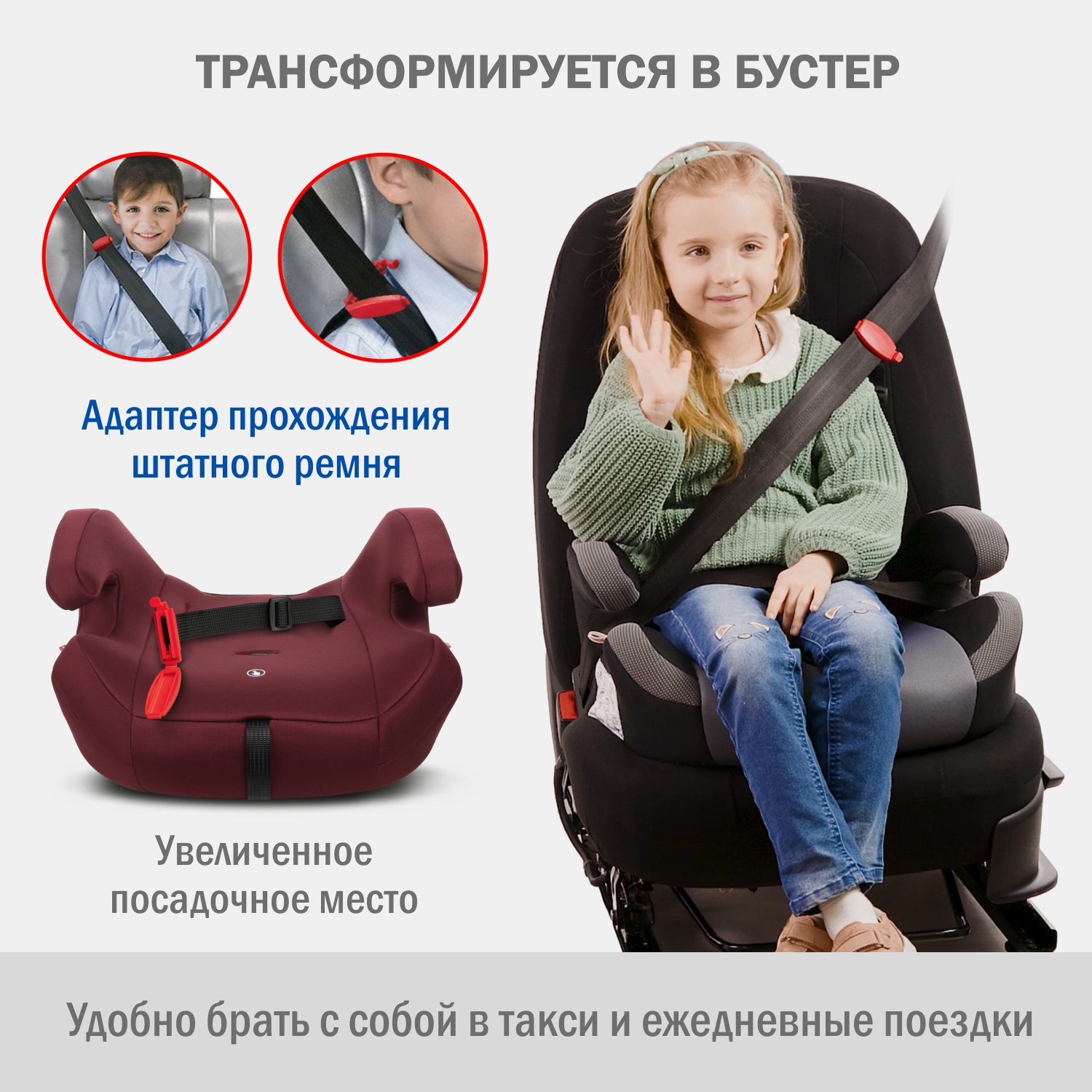 Автокресло SIGER SG517 1/2/3 (9-36 кг) бордовый - фото 4