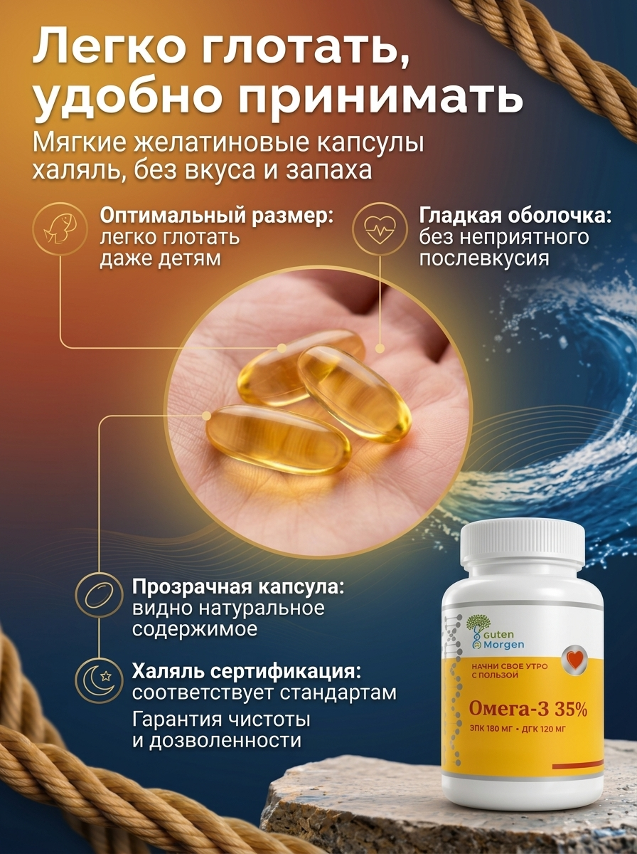Омега 3 капсулы Guten Morgen рыбий жир в капсулах взрослым - фото 10