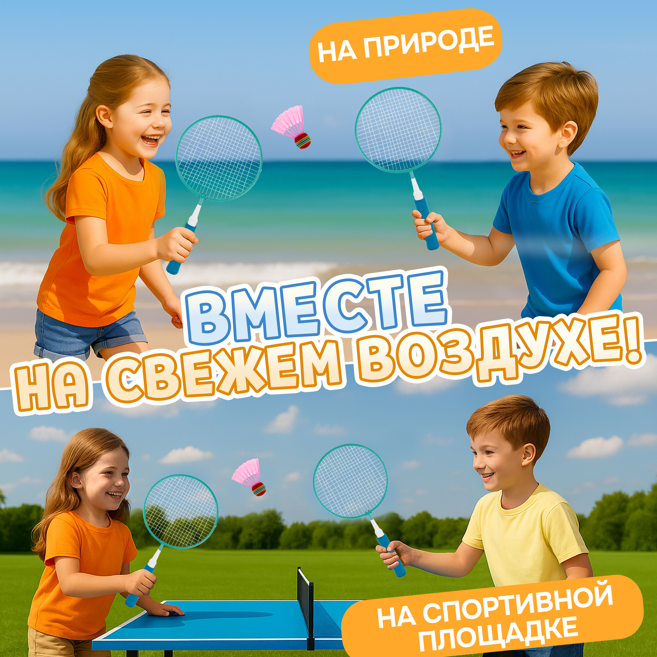 Бадминтон 1TOY ракетки для бадминтона с воланчиком в наборе взрослый детский - фото 6