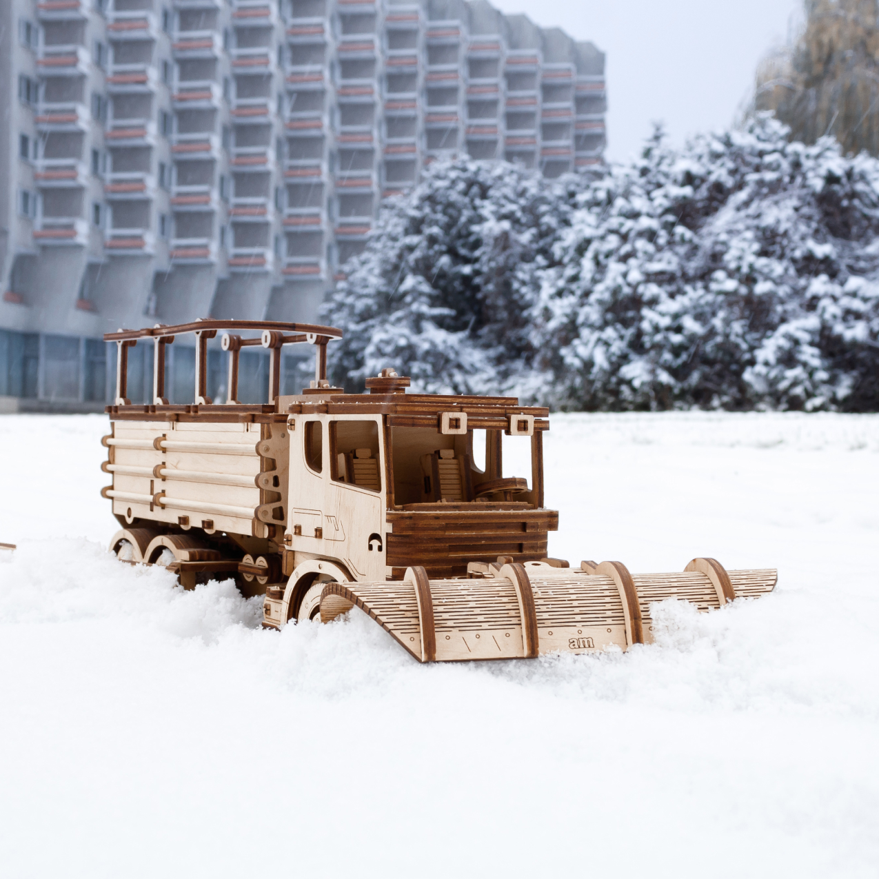 Конструктор Eco Wood Art Снегоуборочная машина деревянный 417 дет. - фото 4