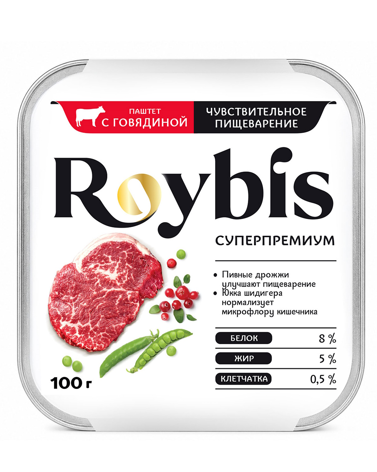 Корм полнорационный для собак Roybis для чувствительного пищеварения паштет с говядиной и рубцом консервированный 100 - фото 2