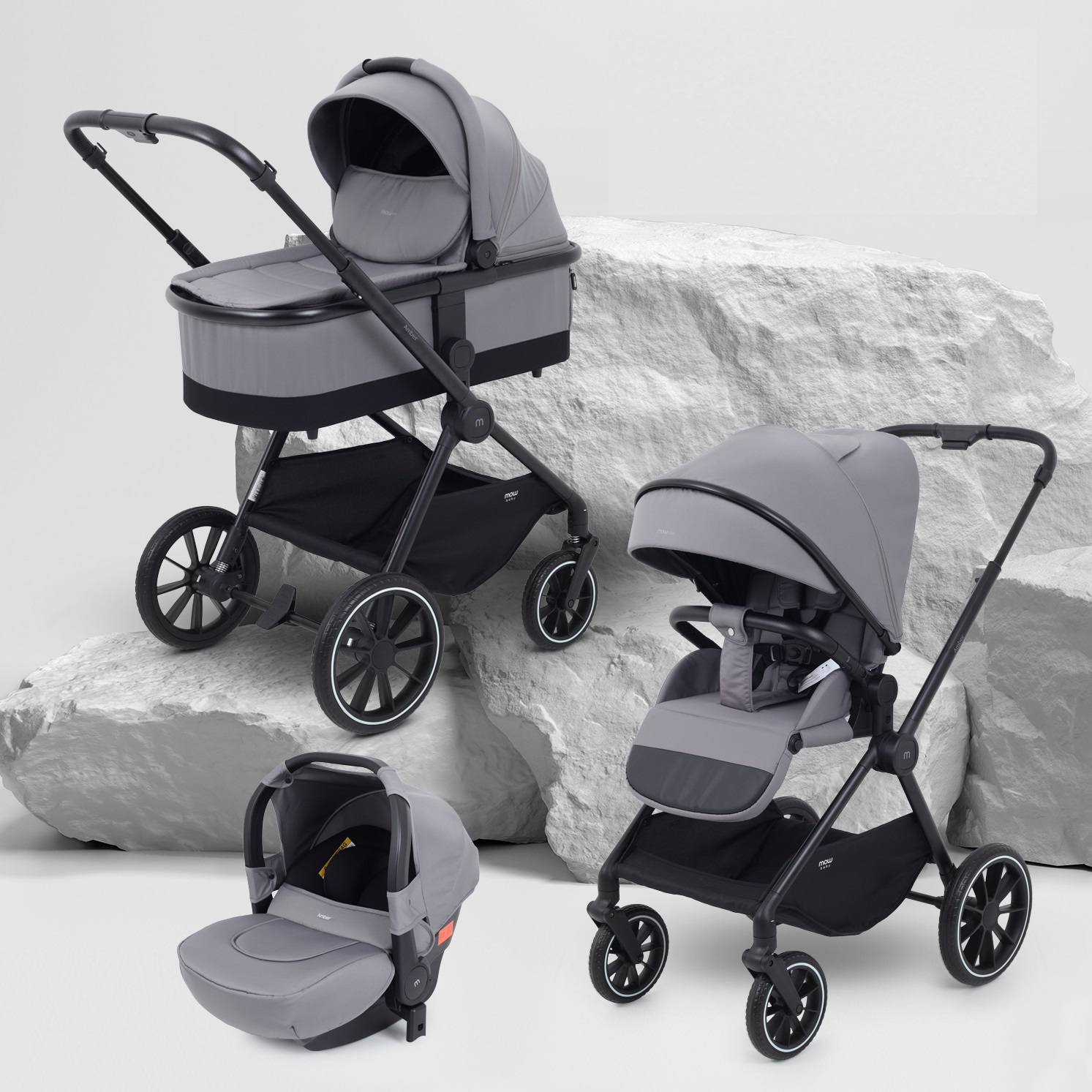 Коляска 3в1 MOWbaby AMBER серый - фото 1