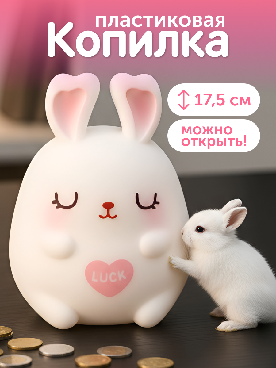 Изображение товара Пластиковая копилка iLikeGift Зайчик для детей с сердечком и монетоприемником