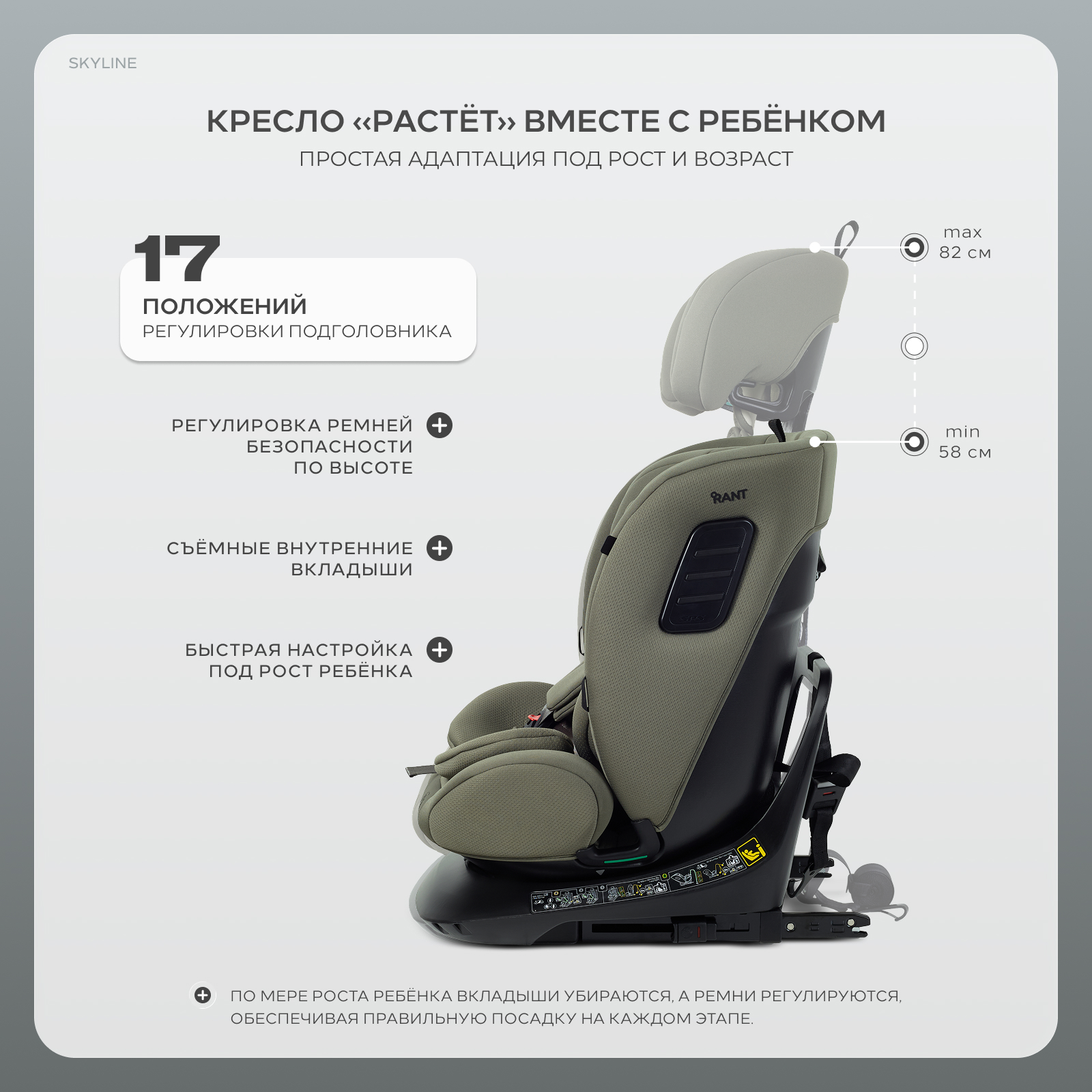 Автокресло Rant Skyline isofix Isofix 0+/1/2/3 (0-36 кг) зеленый - фото 8
