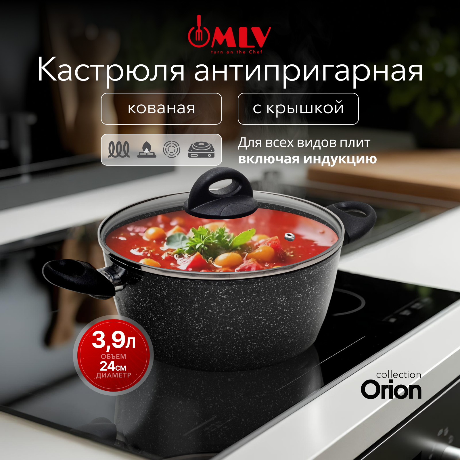Кастрюля для индукционных плит с крышкой Moulin Villa Оrion 3,9 литра - фото 1