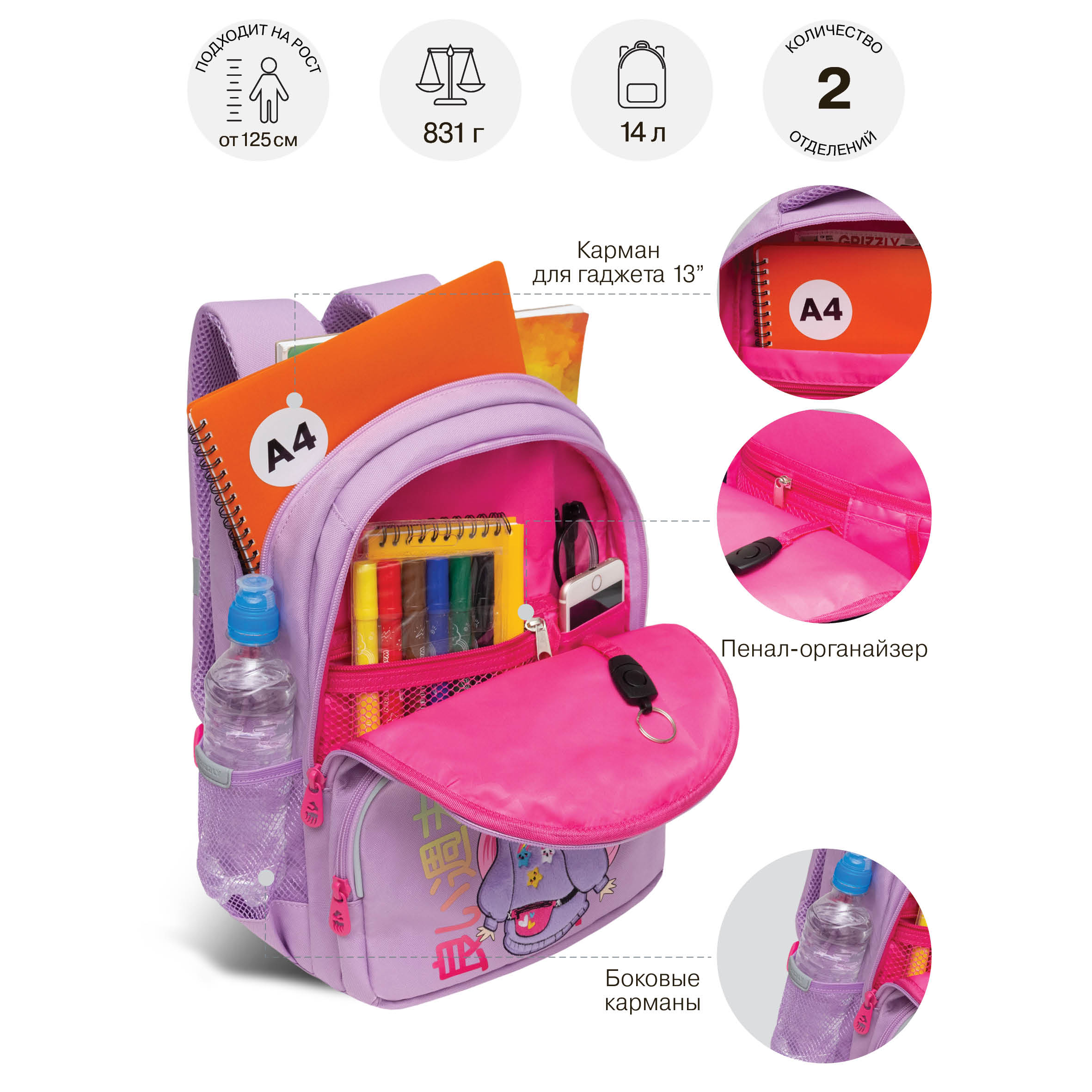 Рюкзак Grizzly для девочки - фото 7