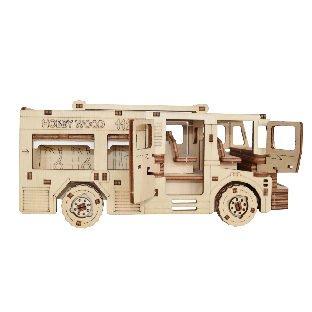 Конструктор HobbyWood Пожарная машина деревянный - фото 2