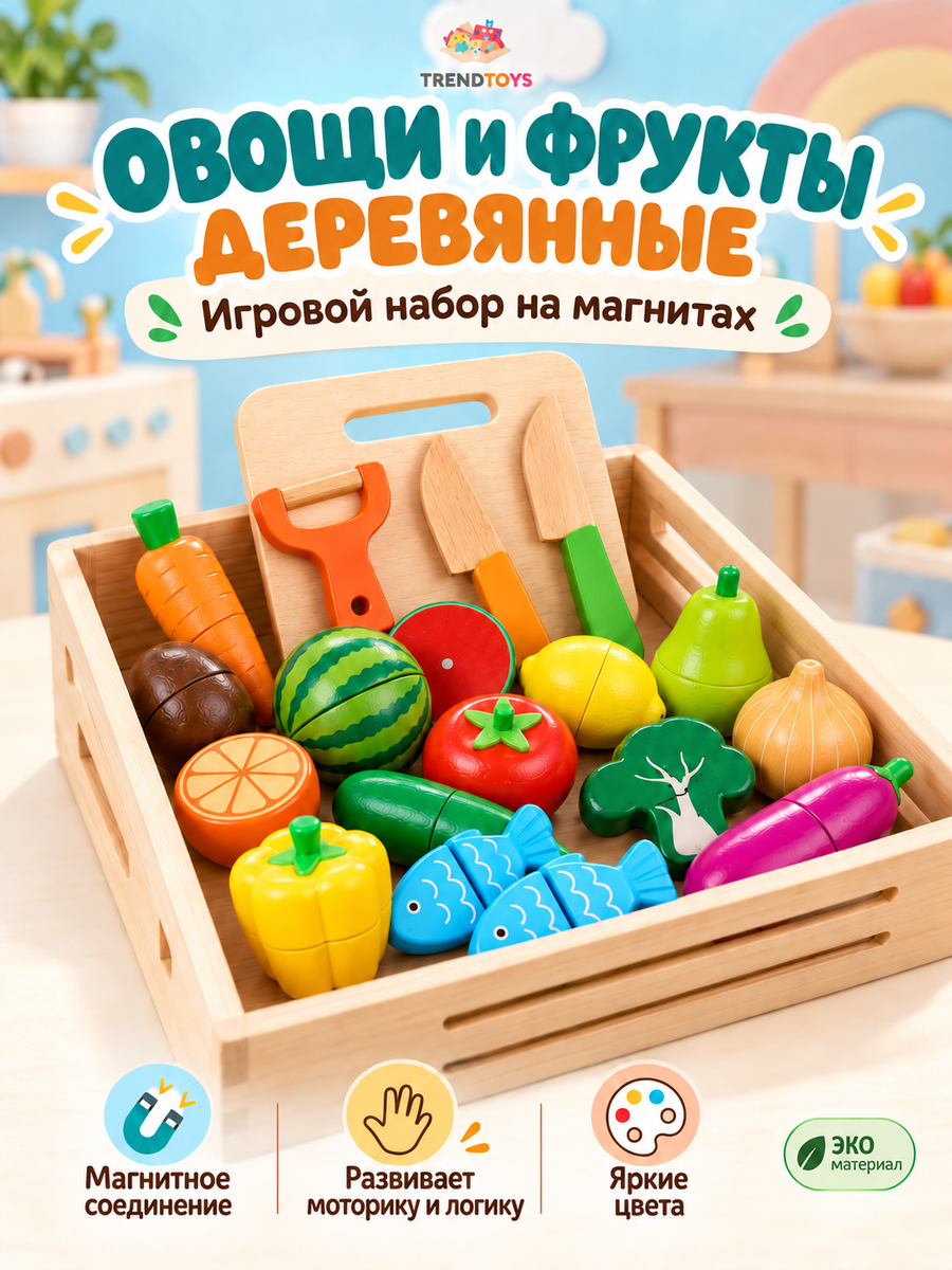 Игрушка TrendToys Фрукты и овощи на магнитах 18 предм. - фото 1
