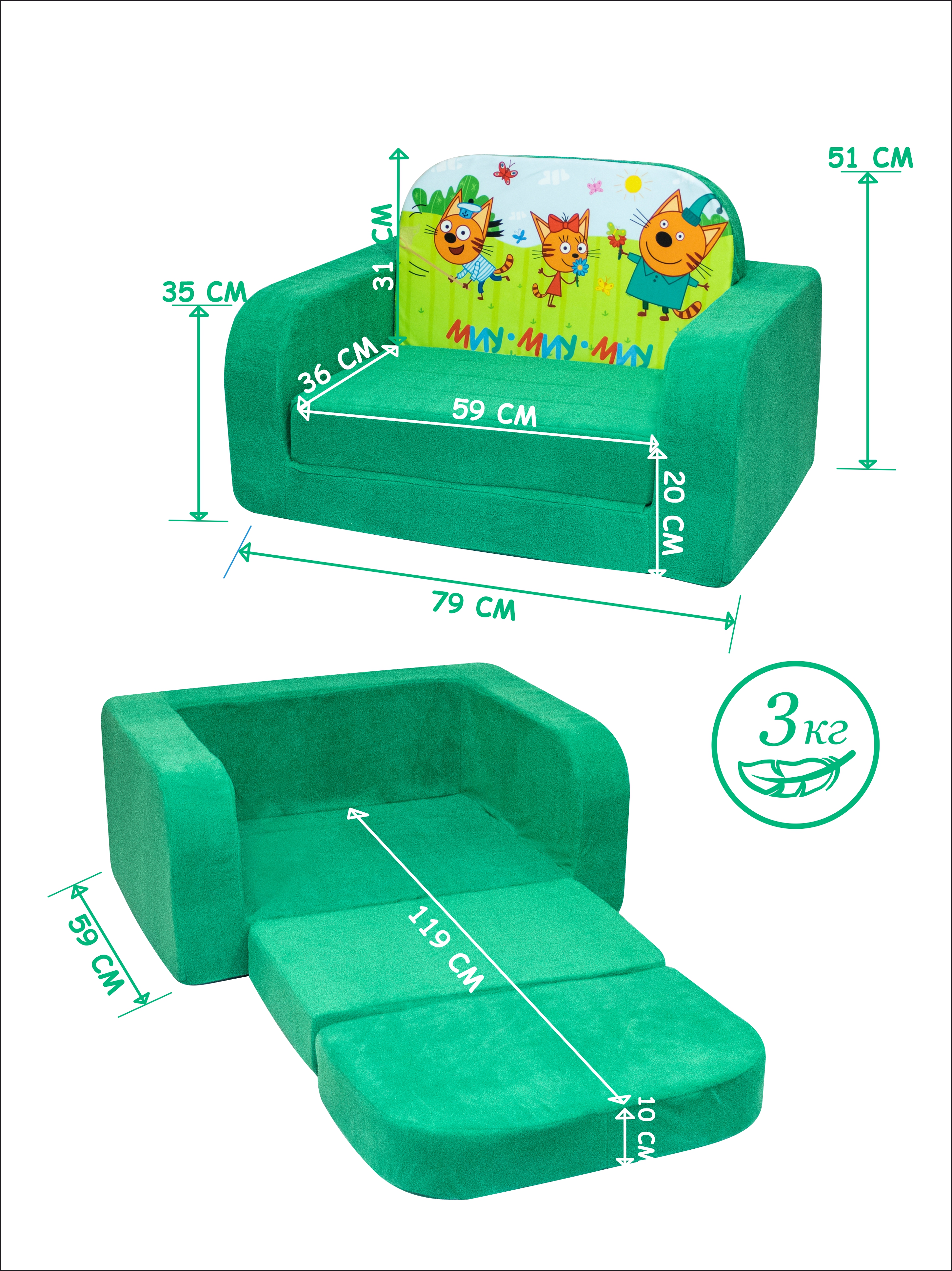 Диван Кипрей Три кота Пикник зеленый - фото 4
