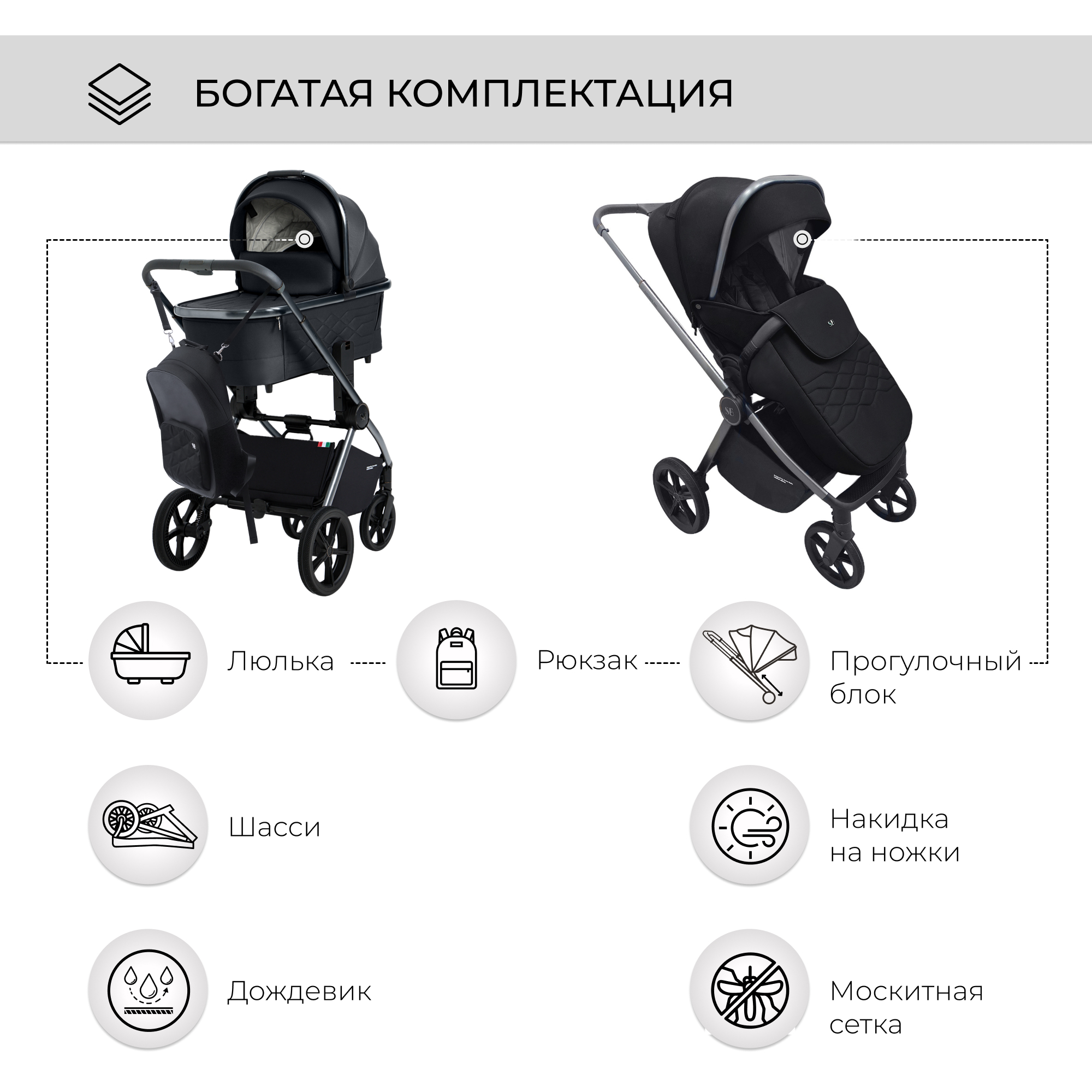 Коляска 3в1 Sweet Baby Elegante Black - фото 16