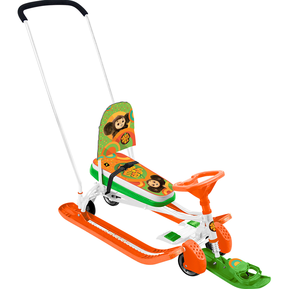 Снегокат NiKA kids ТС6/Ч с ручкой, буксировочный трос со сматывателем, с колесами, с рулем, со спинкой - фото 1