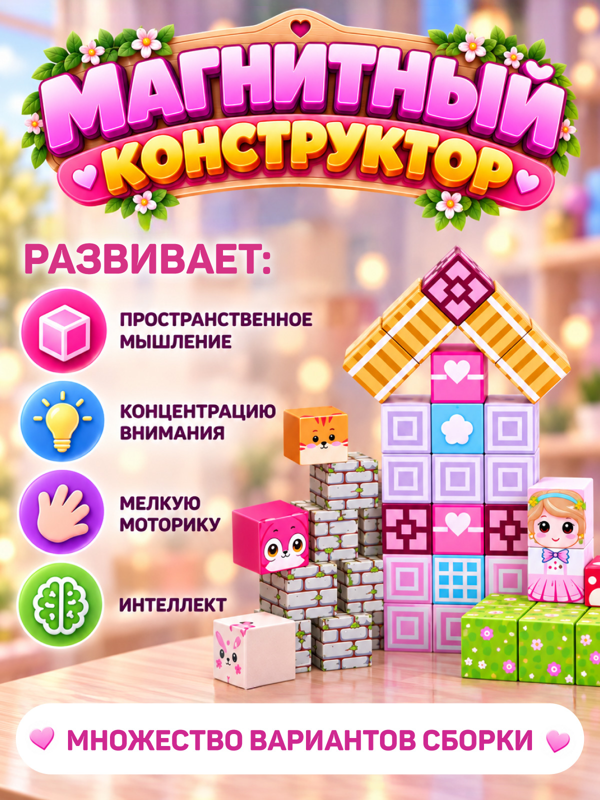 Конструктор Constructa Волшебный домик магнитный 59 дет. - фото 5