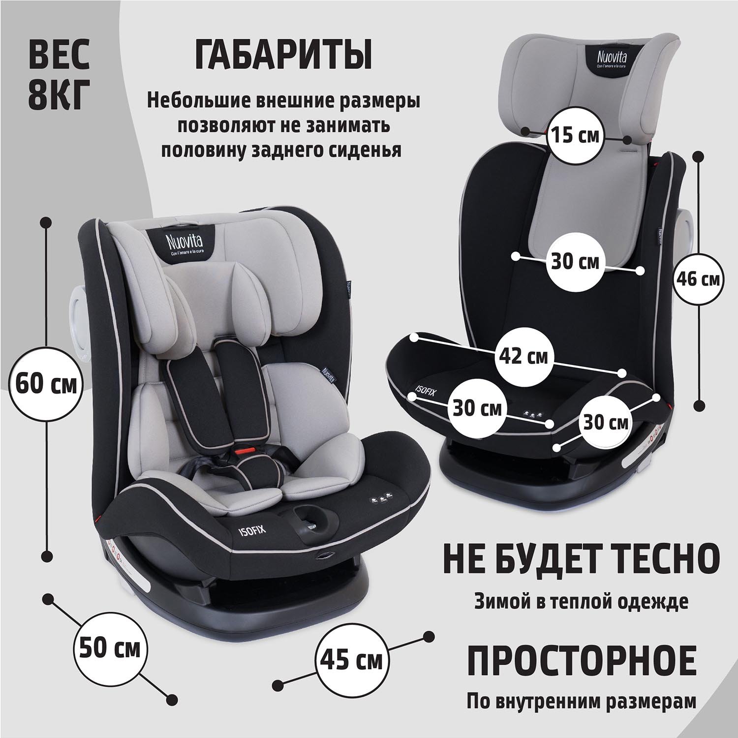 Автокресло Nuovita Maczione N123i-2 Isofix 1/2/3 (9-36 кг) серый - фото 10