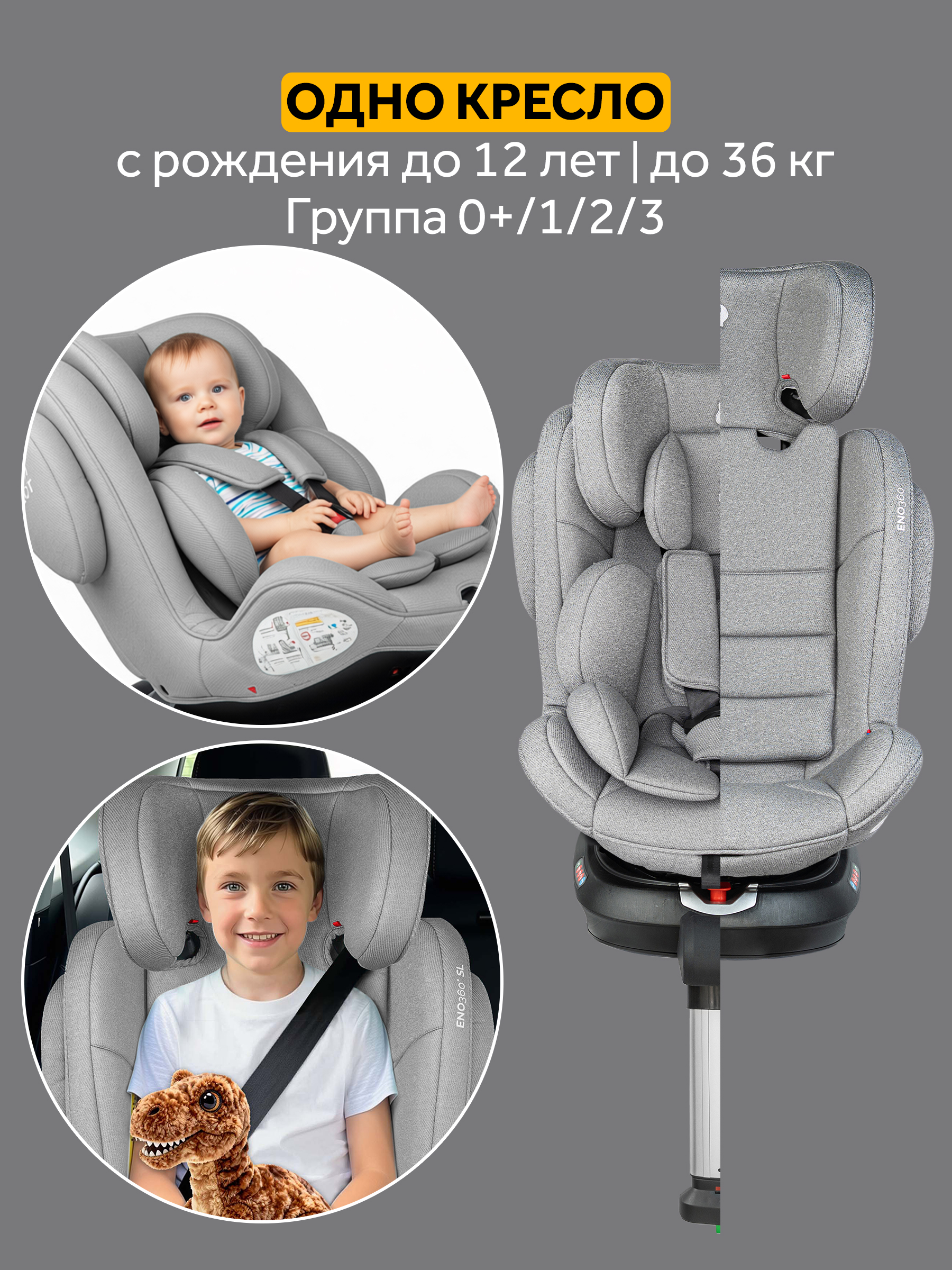 Автокресло Osann Eno 360 SL Iron 0-36 кг Isofix 0+/1/2/3 (0-36 кг) серый - фото 2