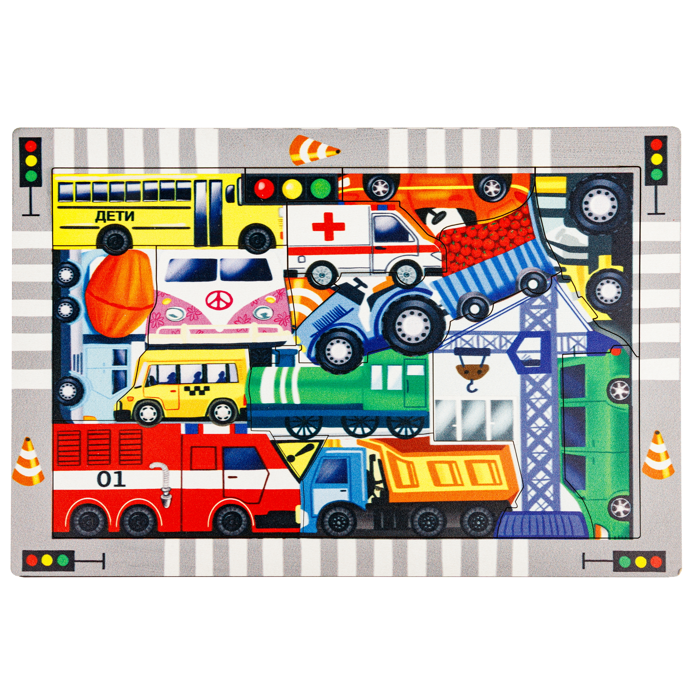 Пазл 1TOY Город машин сортер деревянный - фото 2