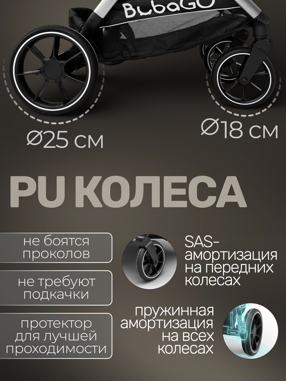 Коляска прогулочная для двойни Bubago Duo X бежевый - фото 11
