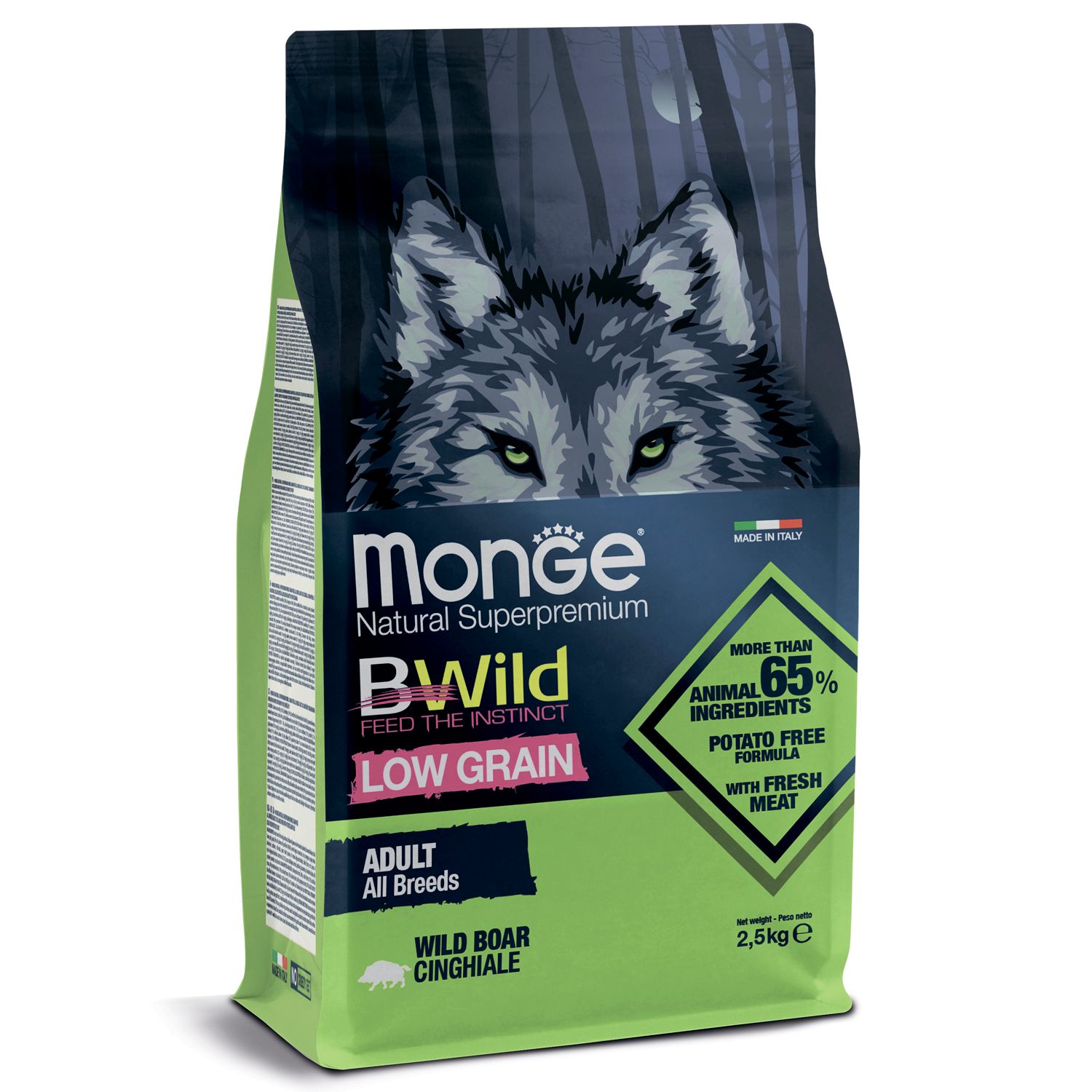 Корм для собак MONGE Dog BWild Low Grain всех пород низкозерновой из мяса дикого кабана 2.5кг - фото 1