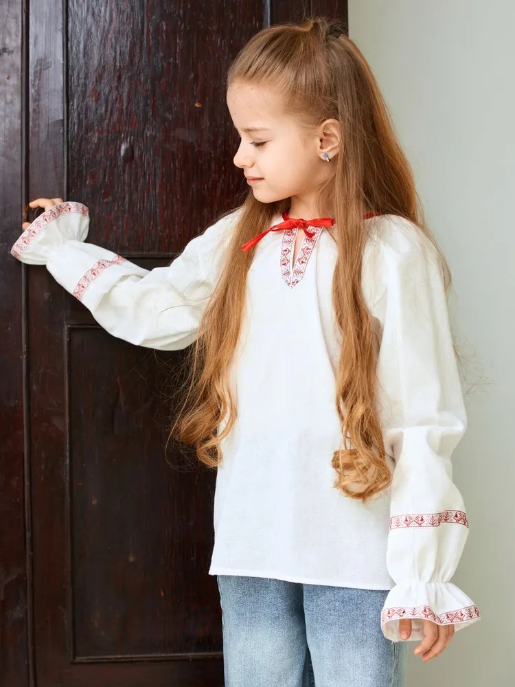 Рубашка MOUN руб_лен_маки_бел.рук - фото 1