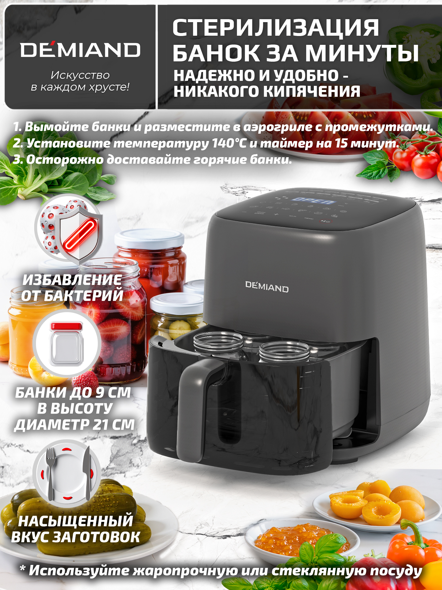 Аэрогриль DEMIAND tarvin с wi-fi керамическое покрытие чаши - фото 13