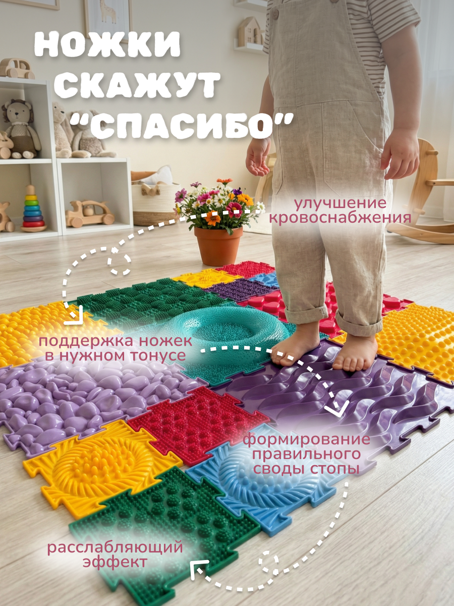 Коврик-пазл ARTSTEP массажный развивающий детский 25 x 216 см 15 шт. - фото 6