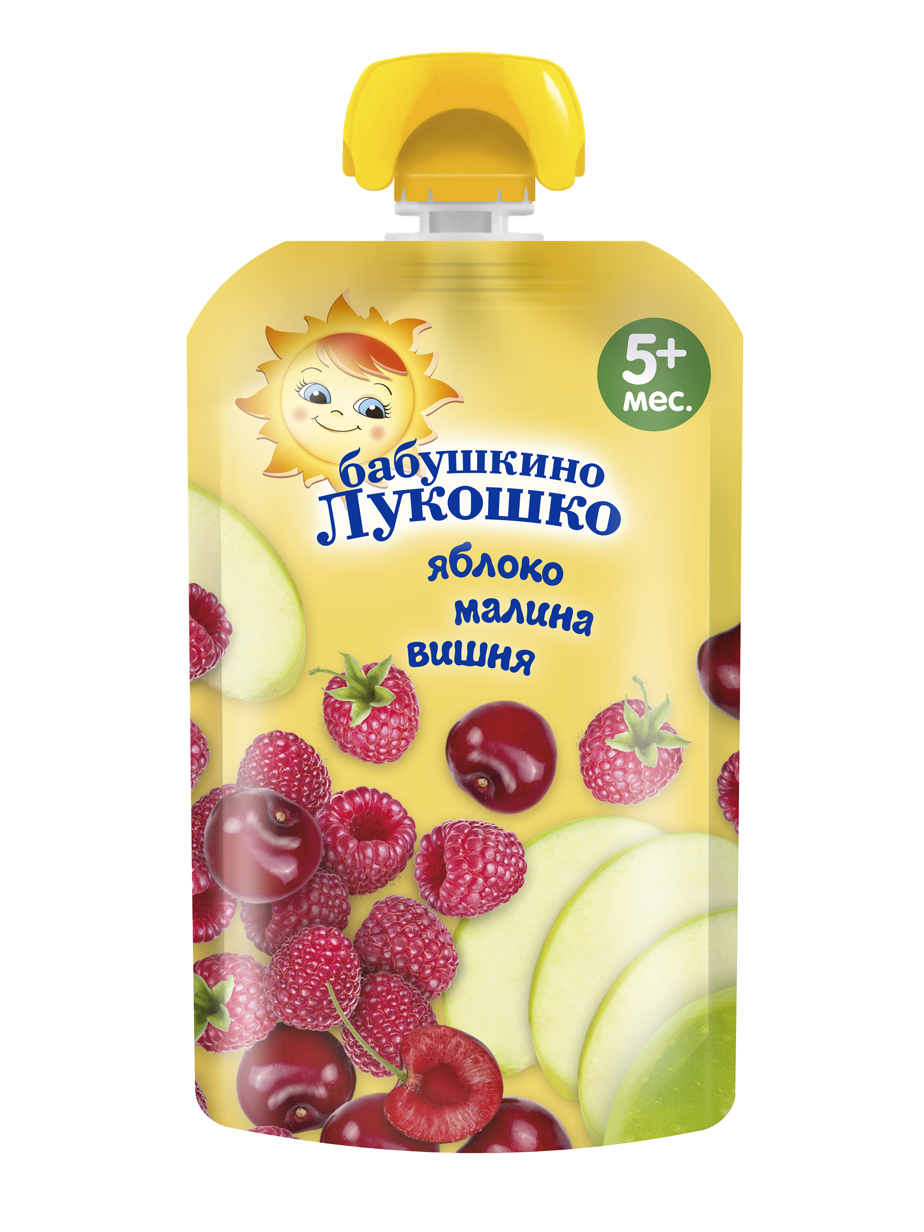 Пюре Бабушкино лукошко Яблоко-малина-вишня с 5 мес 90 г - фото 1