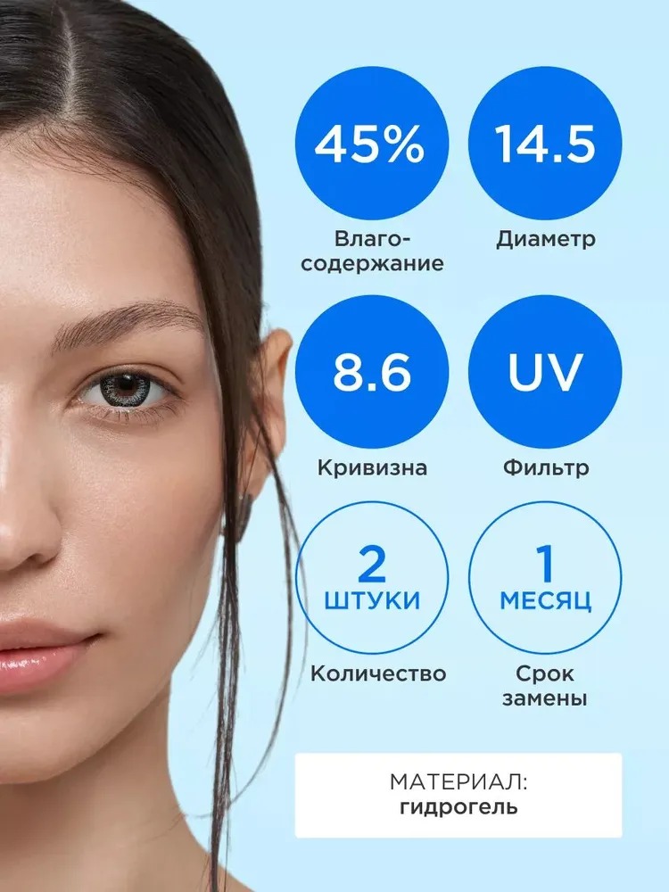 Контактные линзы ILLUSION fashion adonis grey на 1 месяц -0.00/14.5/8.6 2 шт. - фото 3