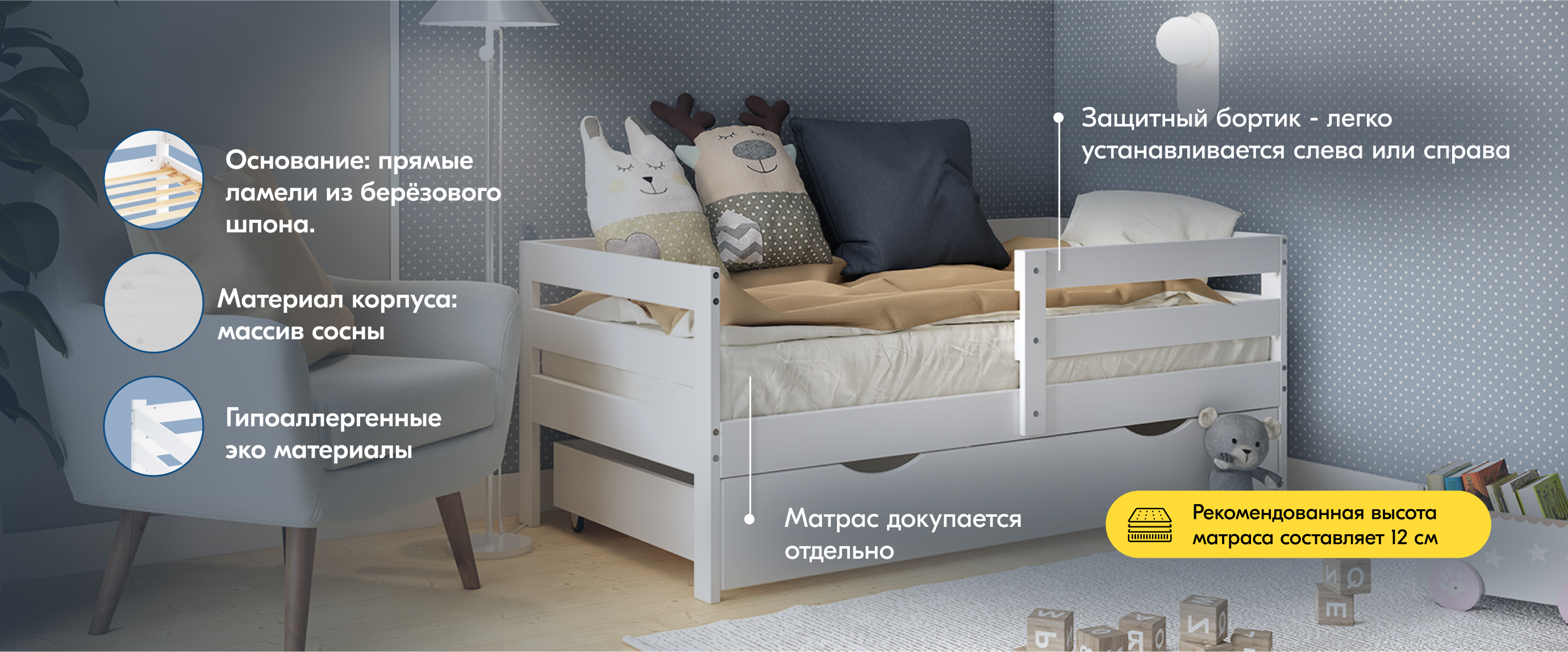 Кровать односпальная IKEA Ош (белый) - фото 12