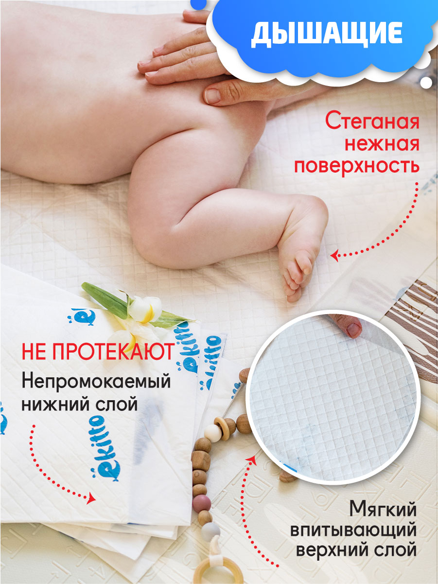 Пелёнки одноразовые Ekitto 60х90 см 30 шт. - фото 4
