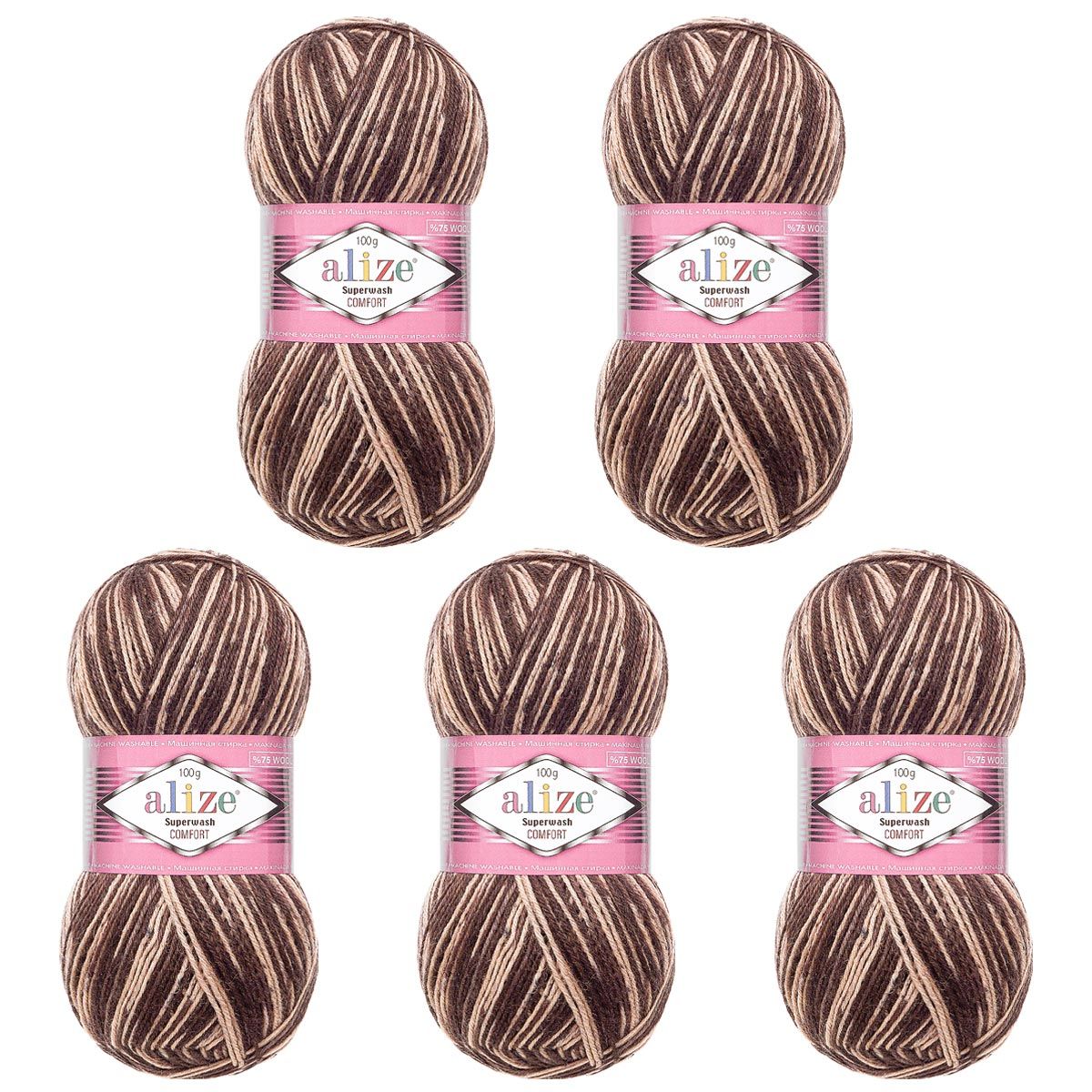Пряжа Alize для вязания носков чулок Superwash Comfort Socks 100 гр 420 м 5 мотков 7678 - фото 6