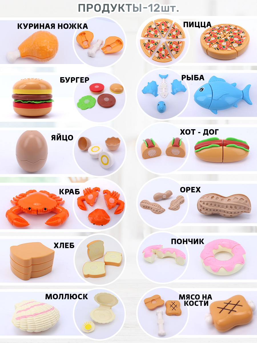 Игрушка TIPTOPOLIS Овощи фрукты с липучкой Ящик 44 предм. - фото 5