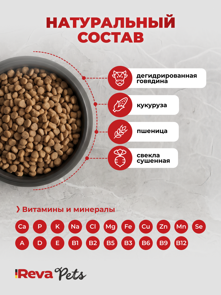 Корм для собак Reva Care сухой полнорационный для собак всех пород с говядиной, 2 кг - фото 2