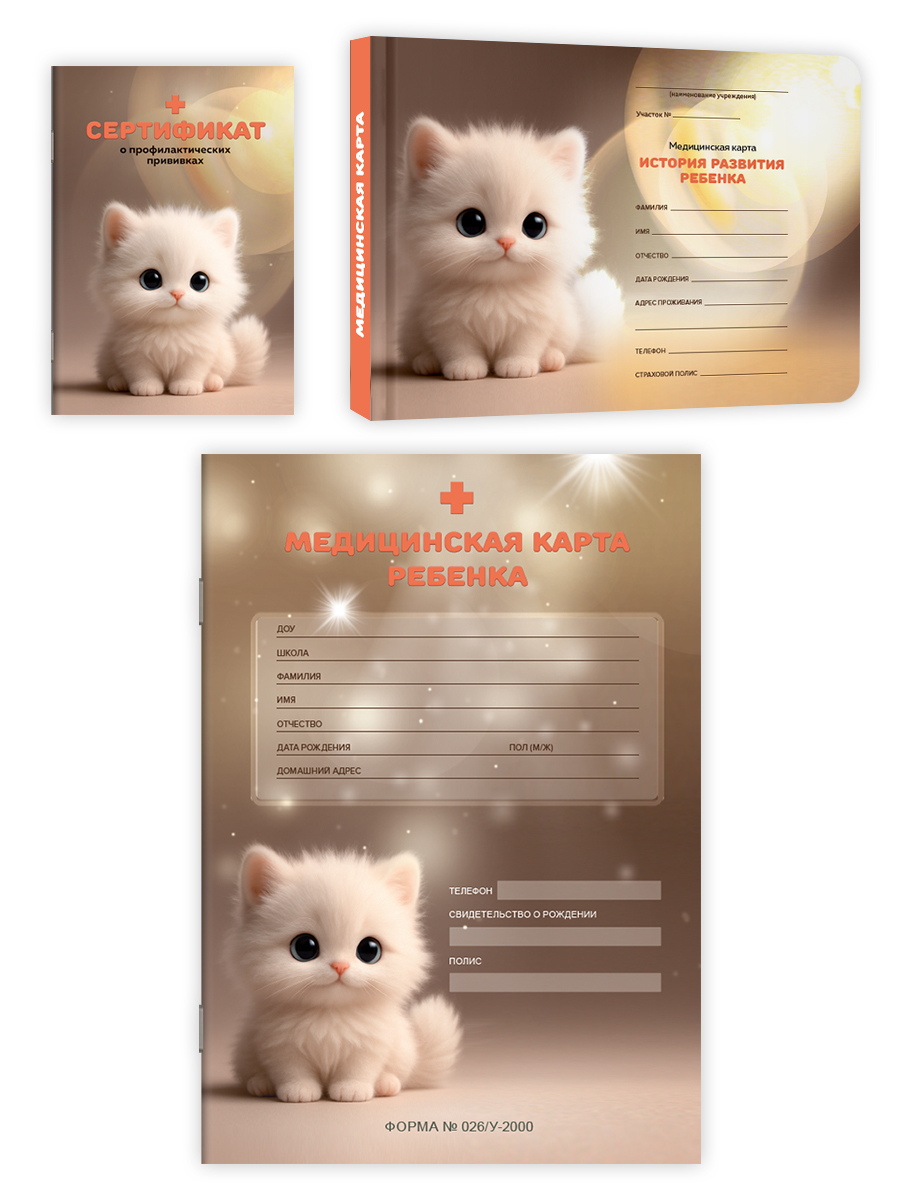 Медицинская карта Проф-Пресс 2 шт+прививочный сертификат Набор медицинских документов Белый котёнок - фото 11