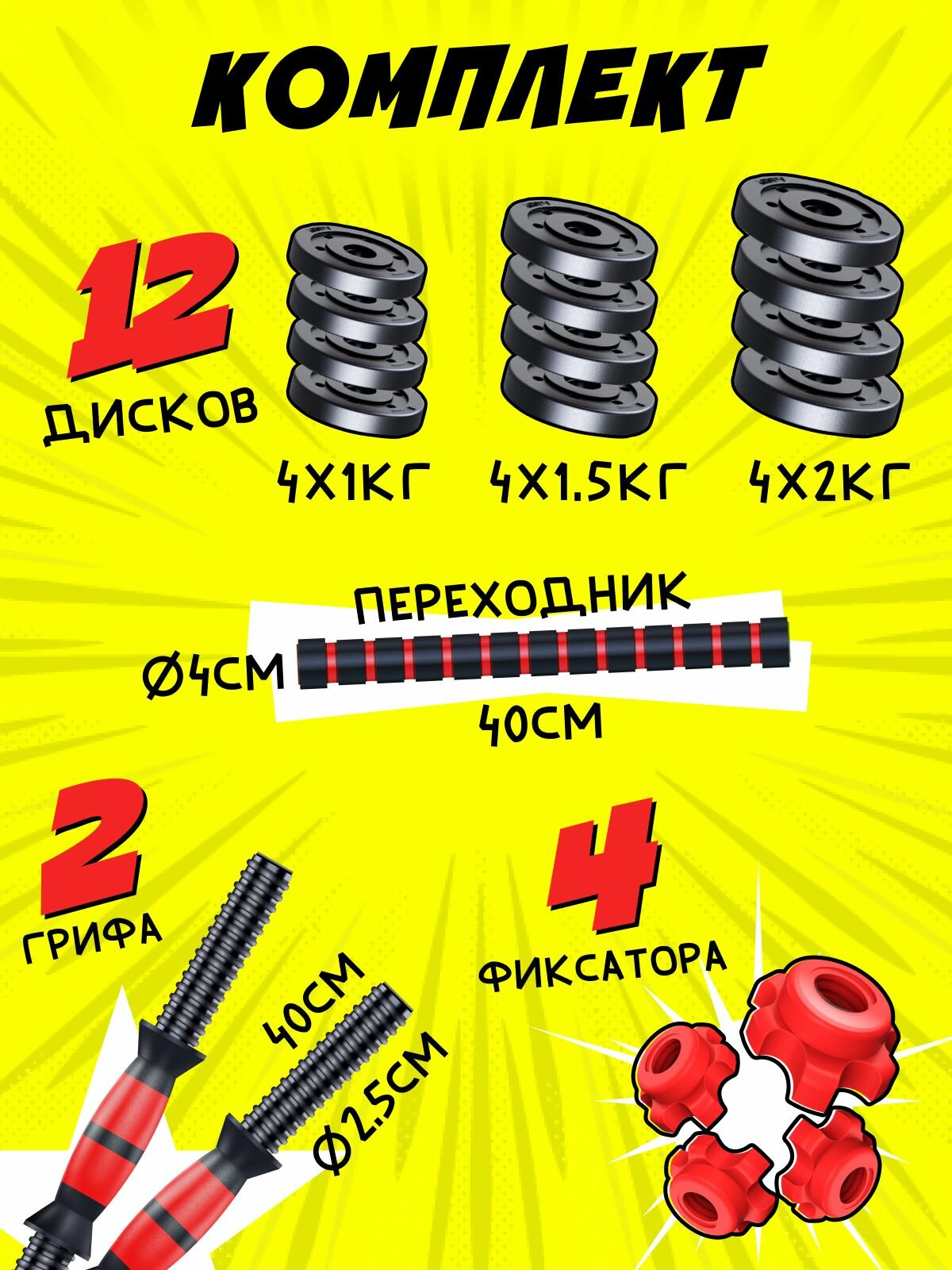 Набор блинов с грифом БлинДаГриф Гантель 20кг 2шт - фото 2