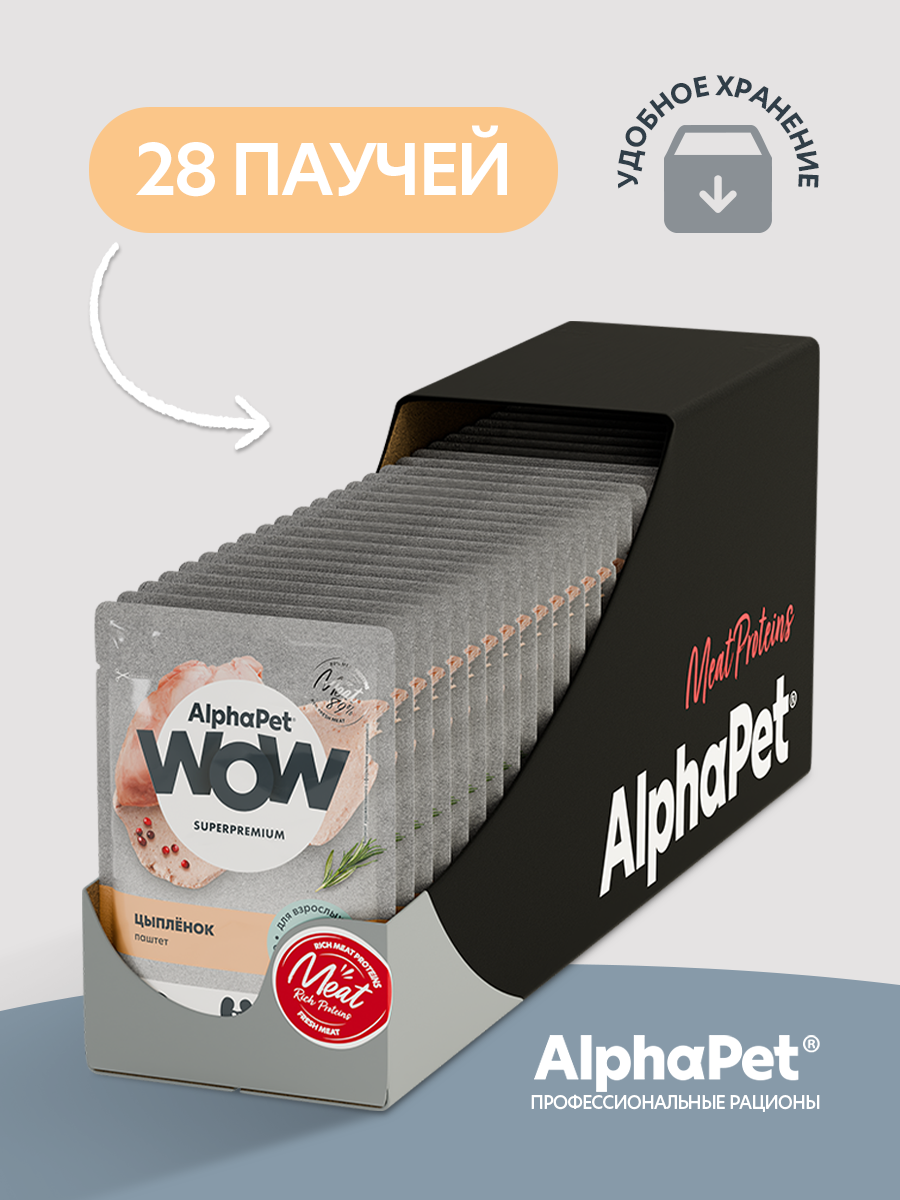 Пауч 28 шт Влажный полнорационный корм AlphaPet для взрослых стерилизованных кошек паштет с цыпленком 85 г - фото 9
