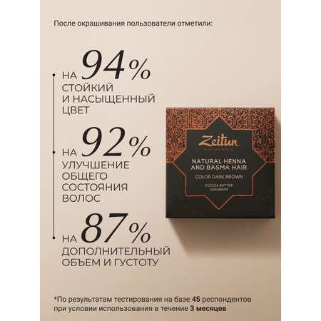 Хна натуральная Zeitun иранская для волос и бровей темно-каштановый 300г